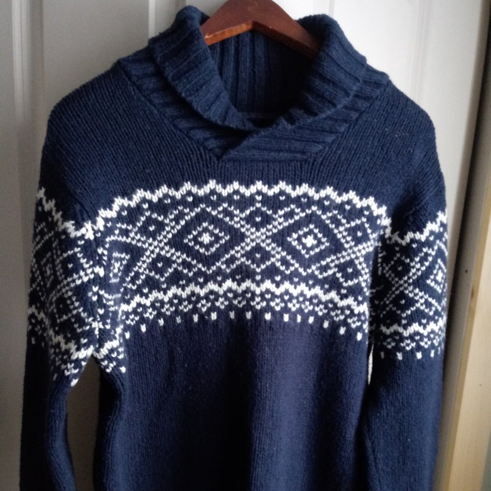 Old Navy Shawl Collar Diamond Pattern Navy Sz S